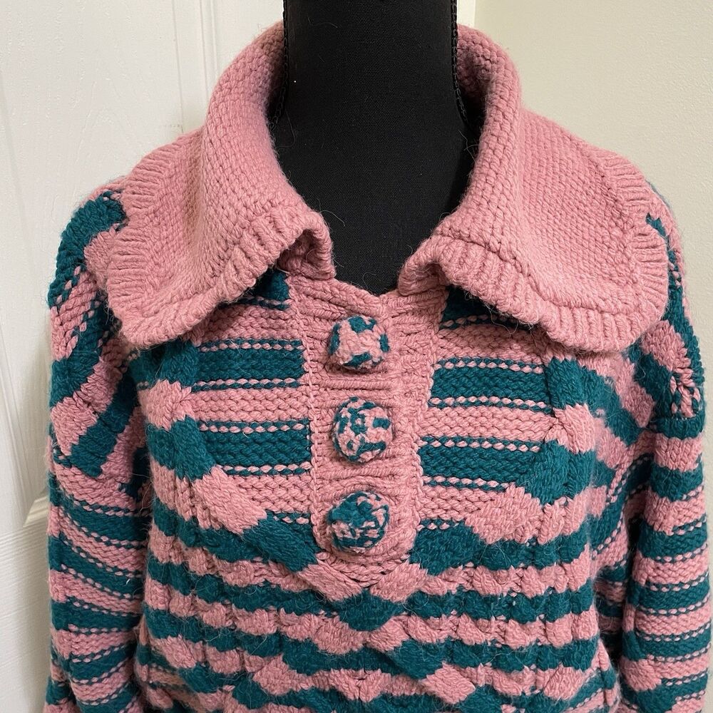 ZARA Striped Cable Knit Sweater Cropped Pink Teal Soft Women's Small S‎ Retro - Picture 5 of 9